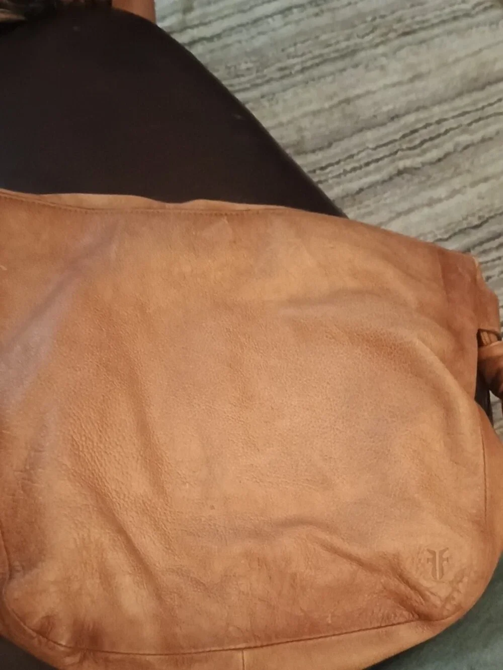 Frye Tan Leather Interior Wallet Strap with Embossed Logo